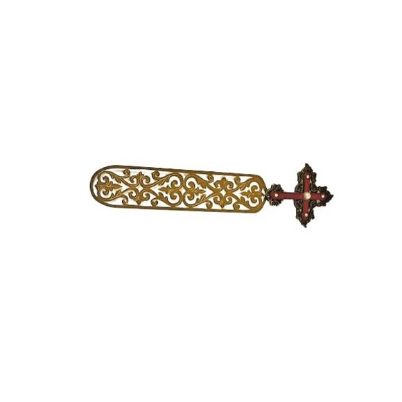 Vintage Bookmark Gold Toned Cross Faux Pearl Faux Diamonds Metal Filigree Base - Picture 3 of 15
